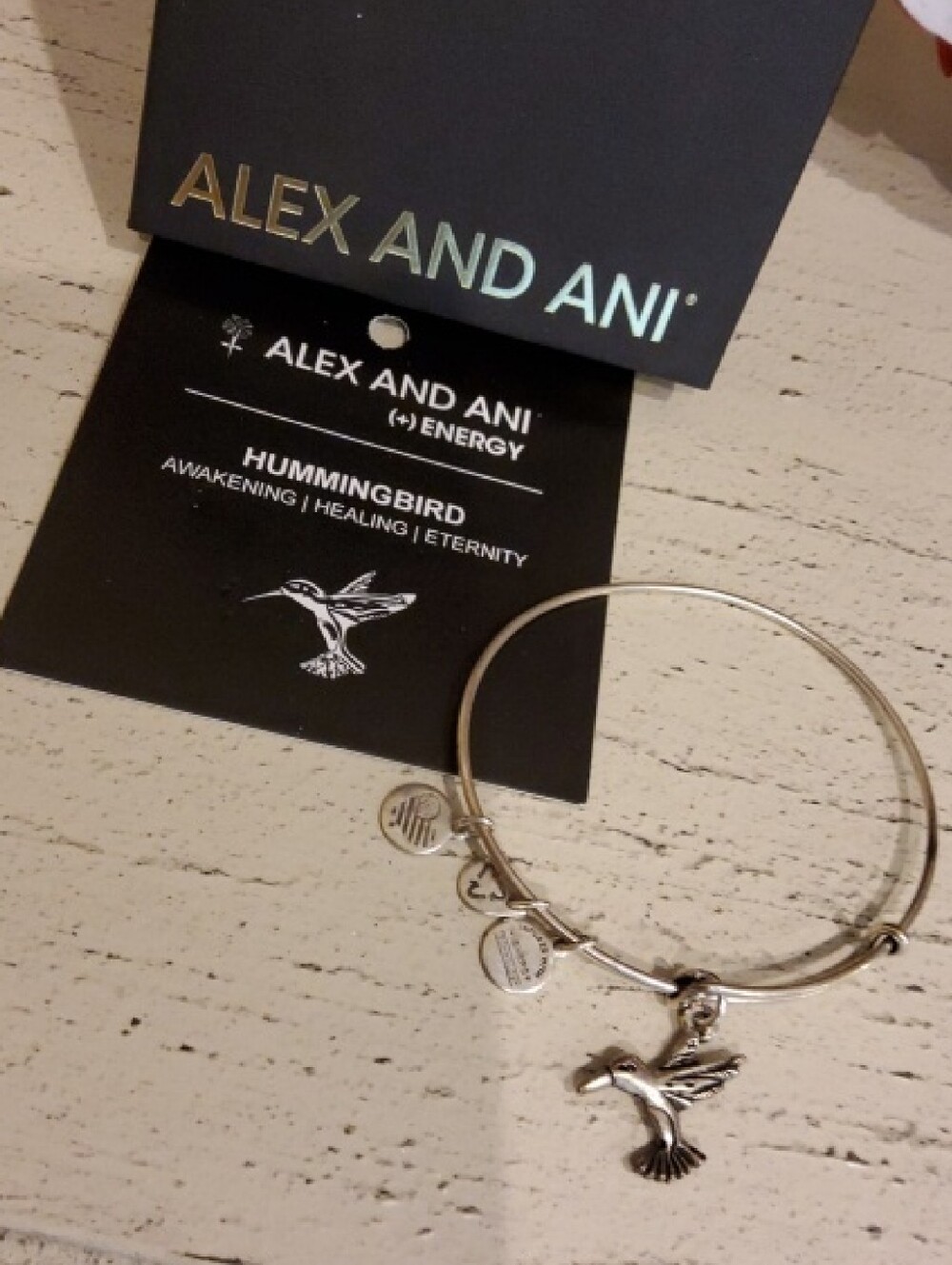 Alex and Ani Silver Hummingbird Charm Bangle
